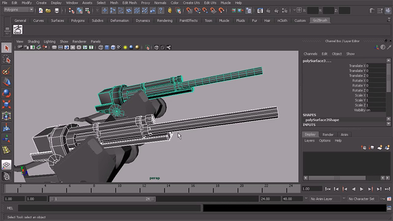 edge loops on 3d model of weapon