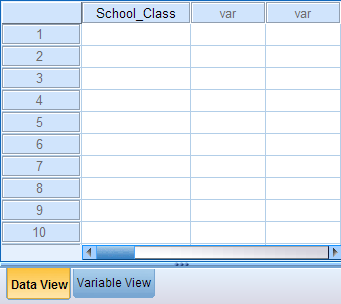 Snapshot of the Data View after initializing a new variable in the Variable View. The header in the first column now displays the variable name School_Class.