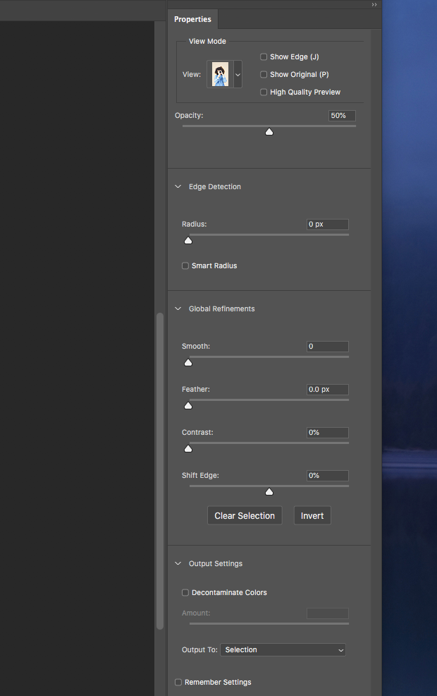 Properties tab in Photoshop