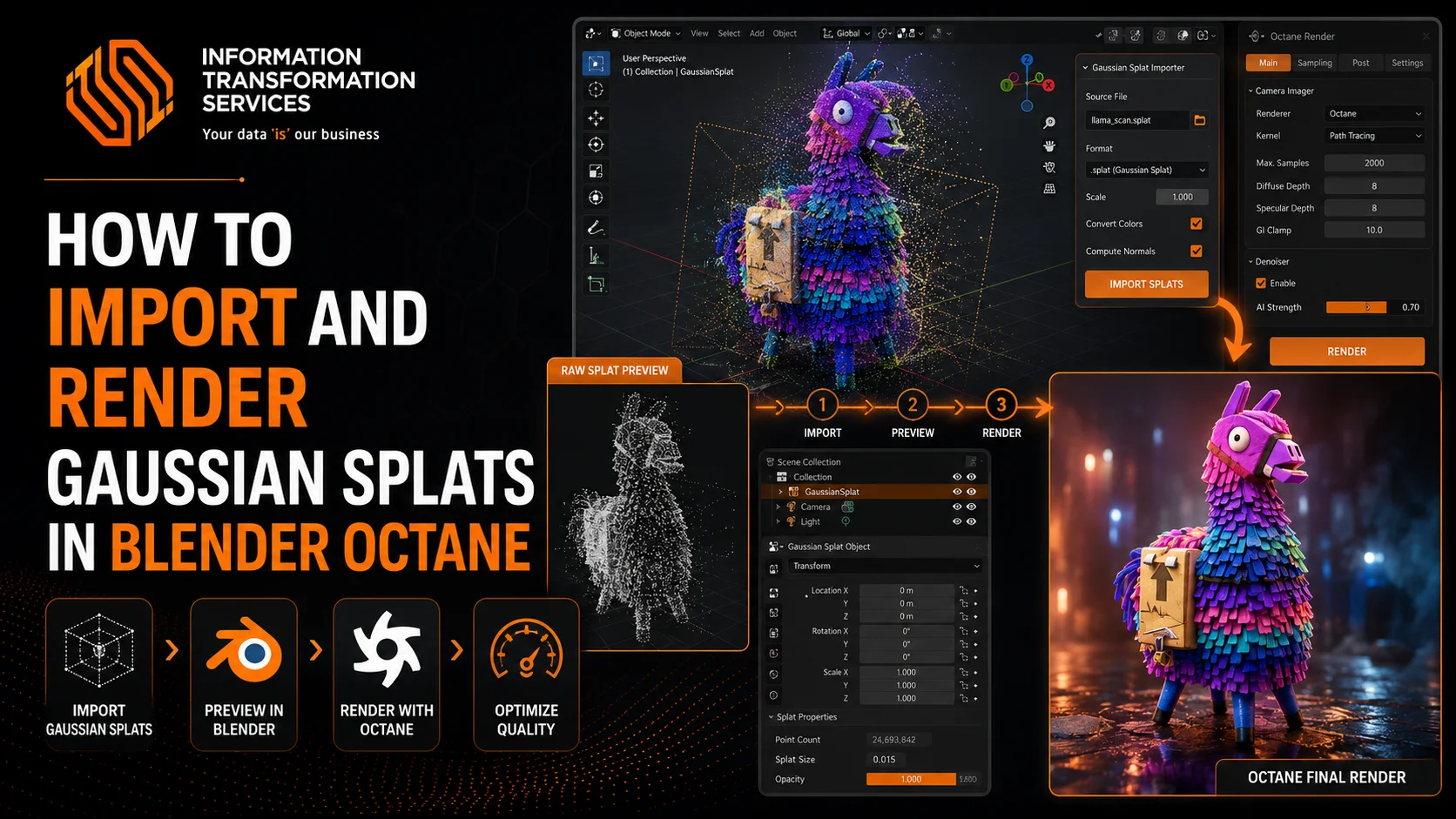How to import and render Gaussian Splats in Blender Octane