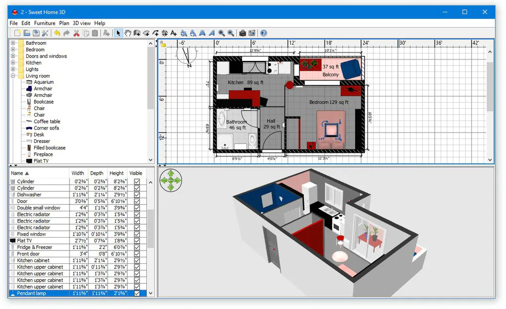 As shown in Sweet Home 3D, you can even create detailed floor plans and models of an entire apartment if you’re really ambitious. (Handout via The New York Times) 