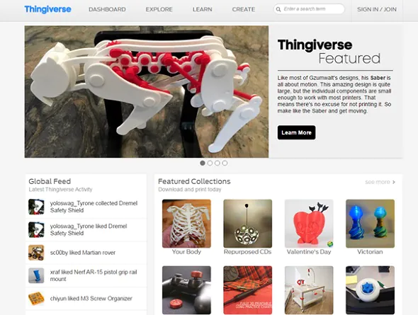 One of the most popular places to get 3D models: Thingiverse.