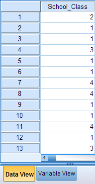 Snapshot of the Data View after typing observed data values into the cells of the spreadsheet.