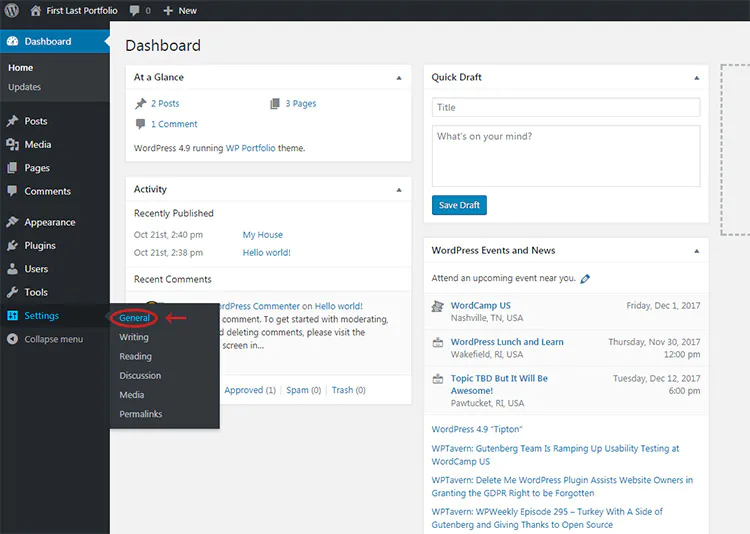 general wordpress settings