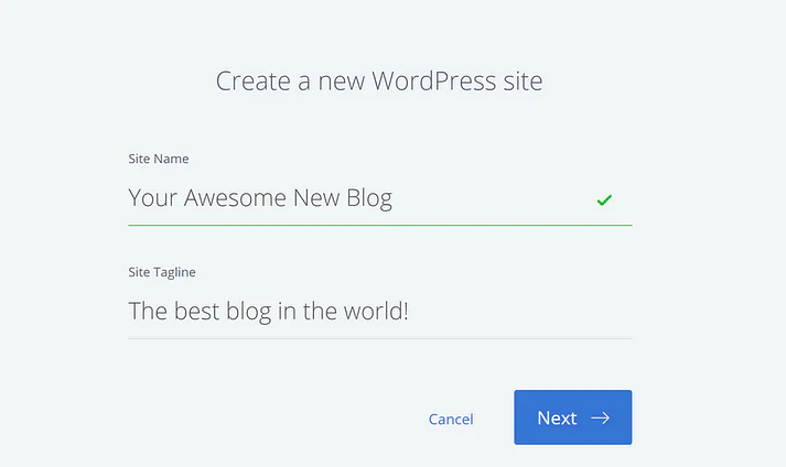 Enter details to create a WordPress blog