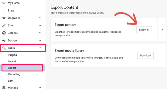 Exporting content from WordPress.com