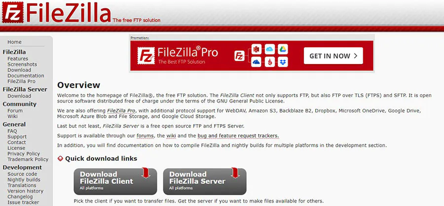 FileZilla homepage