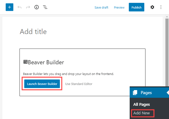 Launch the Beaver Builder editor when creating a new page