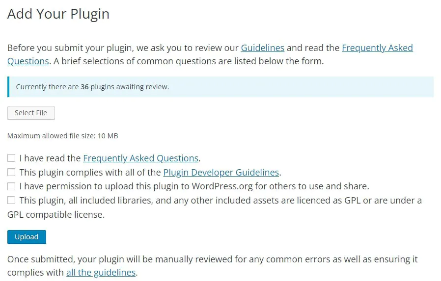 WordPress Add Your Plugin screen
