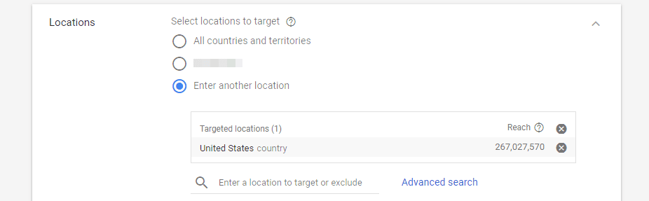 Choosing which country you want to target.