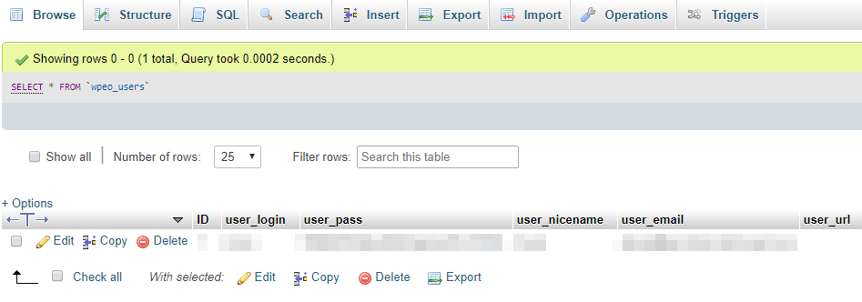 The options to import and export user databases.