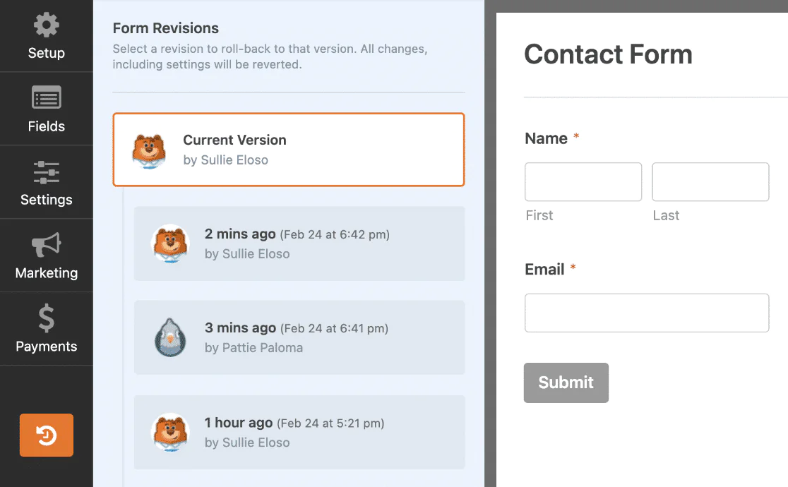 WPForms - contact form revisions