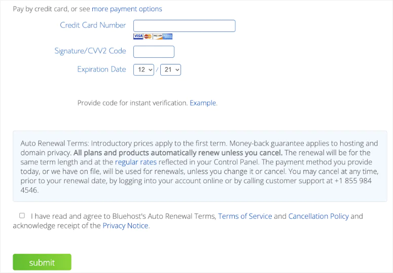 bluehost payment options
