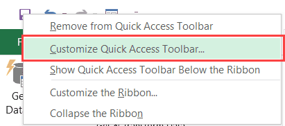 Customize the Quick Access Toolbar option