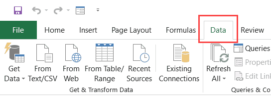 Data Tab in the Ribbon