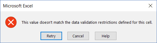 Data Validation Error when doing data entry with a form in Excel