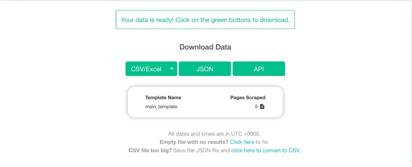 Download your web scraping project into csv/ excel and json