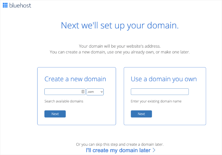 select a domain in bluehost