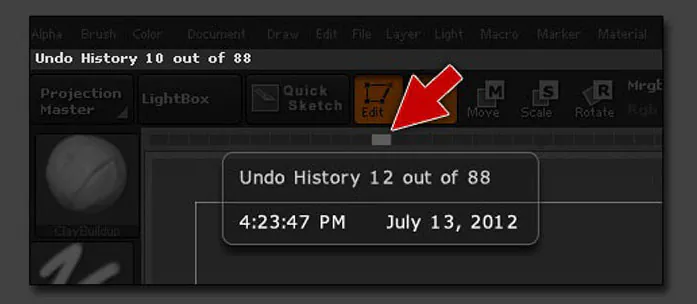 Undo History | ZBrush Docs