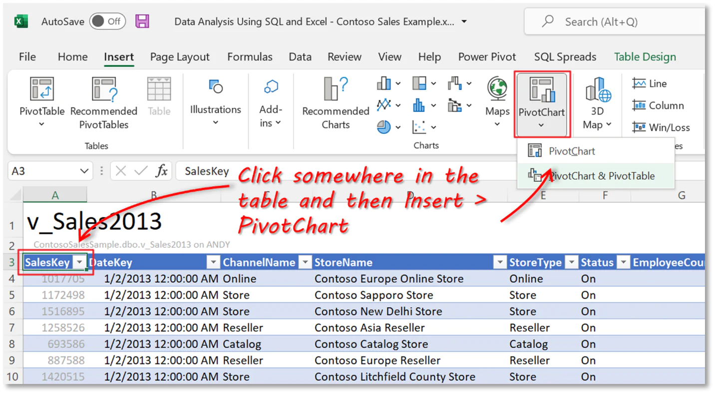 Excel Insert PivotChart