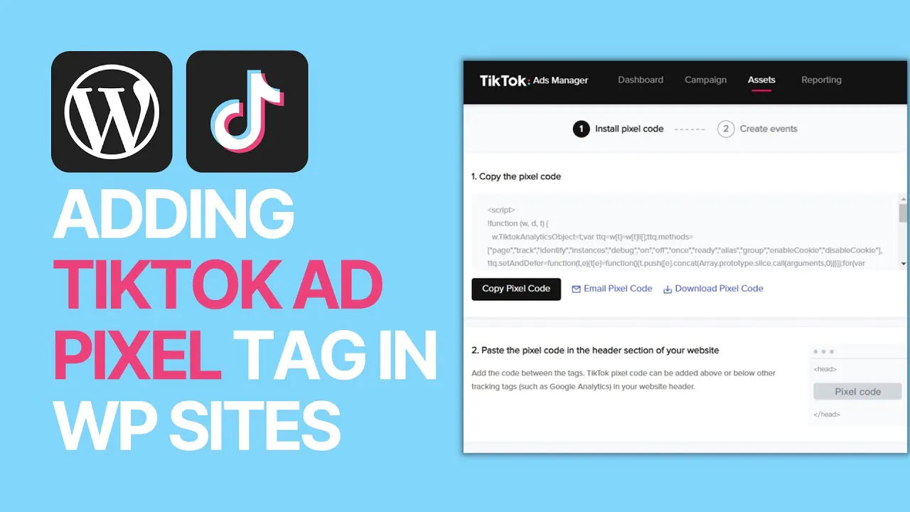 How to Add TikTok Ad Pixel Tag in WordPress Social Media Tutorial? - YouTube