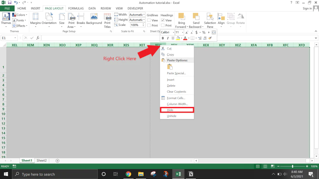 Right click on the highlighted columns