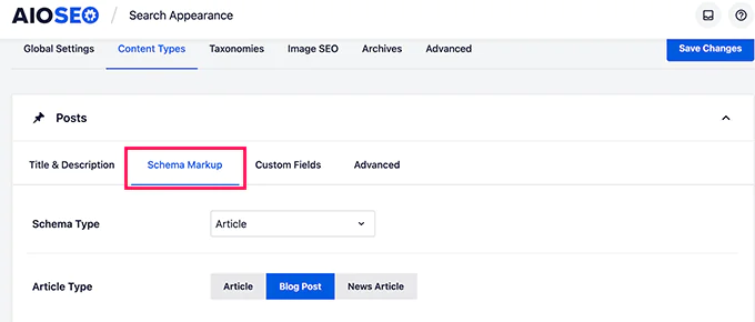 Setting default schema markup for post types