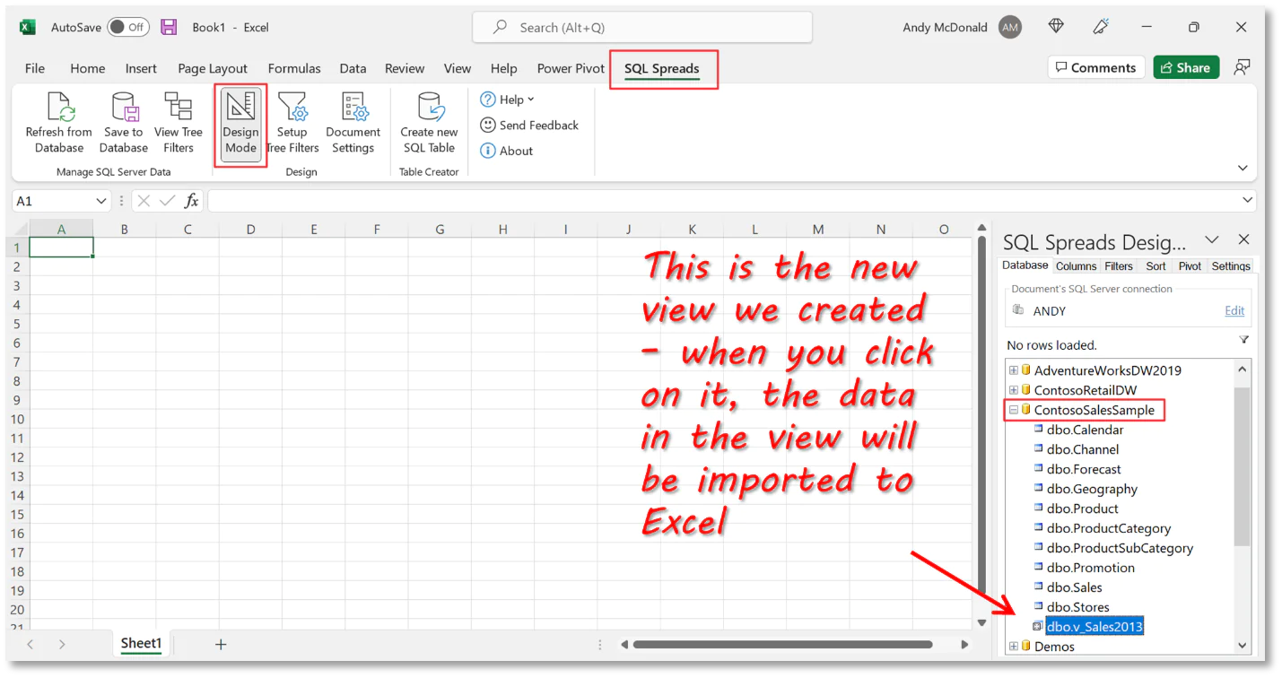 SQL Spreads Designer Select Table