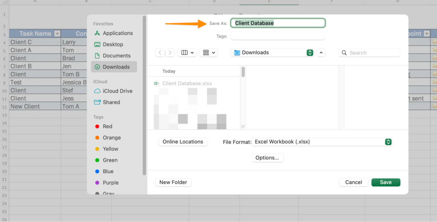 create database excel template or workbook 