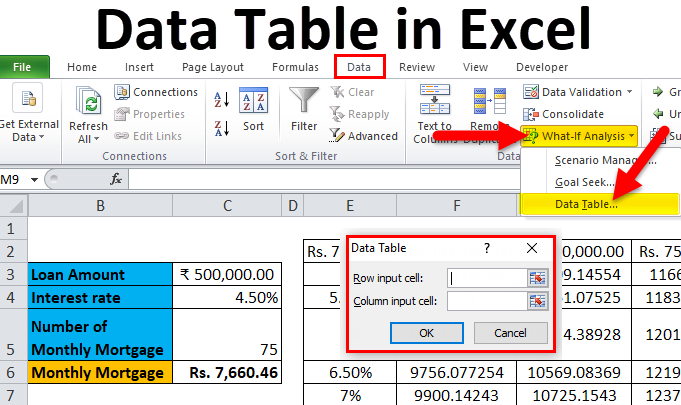 How to create data table in MS Excel?