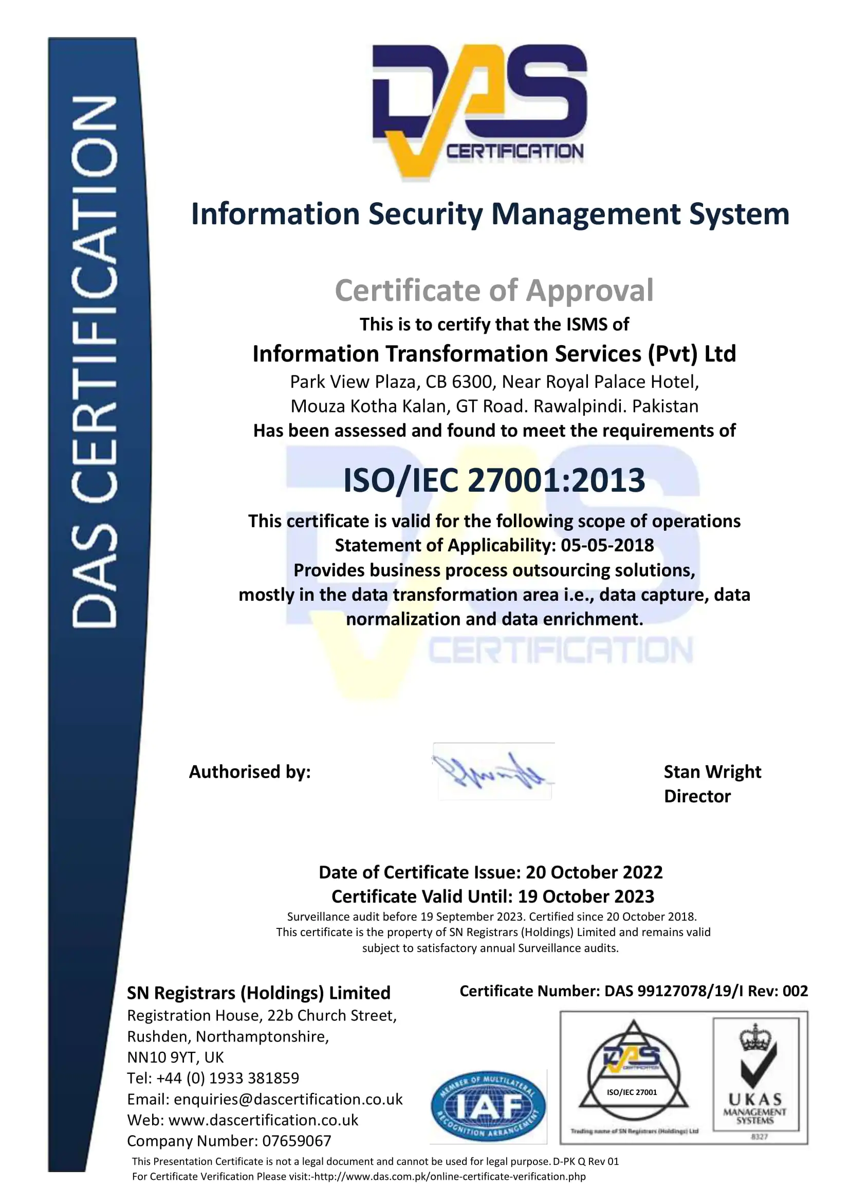 ITS ISO Certificate