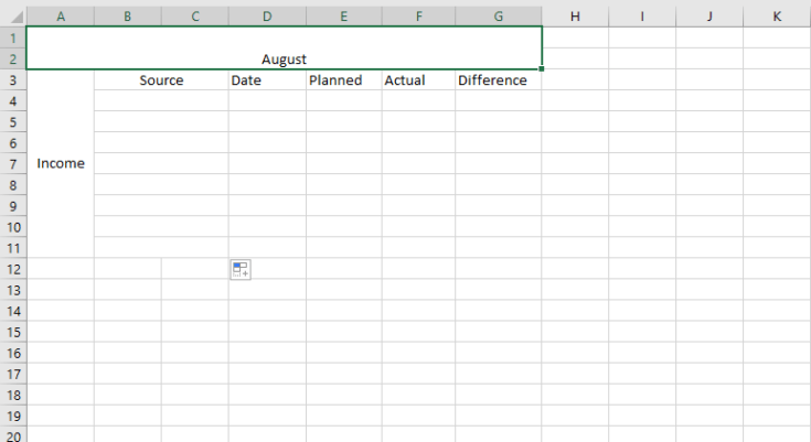 How to make a budget in Excel - Image of income section