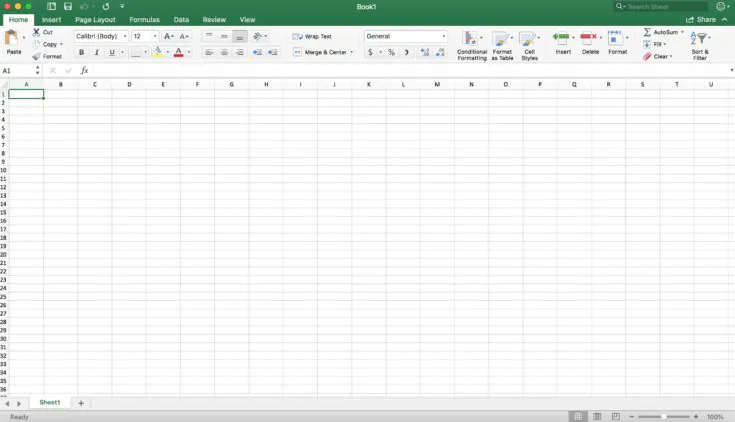 Image of blank Excel worksheet