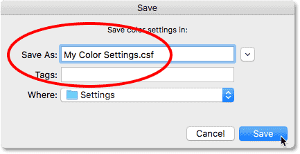 Naming the new color settings.