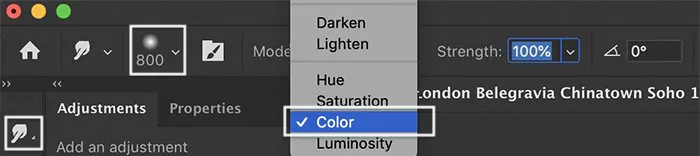 Photoshop screenshot smudge options bar