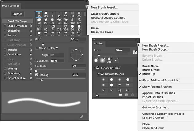 Photoshop brush settings panel