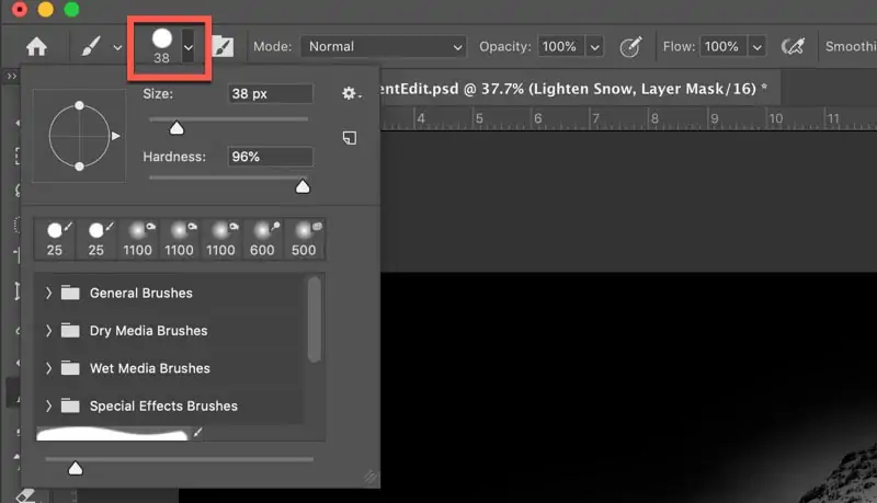 Selecting a Photoshop paint brush