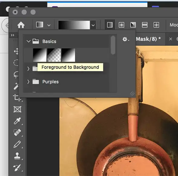 Select your fade background option in the gradient bar.