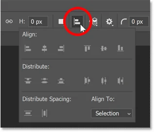 The Path Alignment options for the shape tool in Photoshop