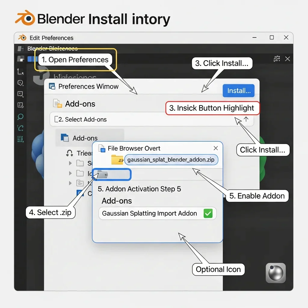 Install the Gaussian Splatting Import Addon in Blender