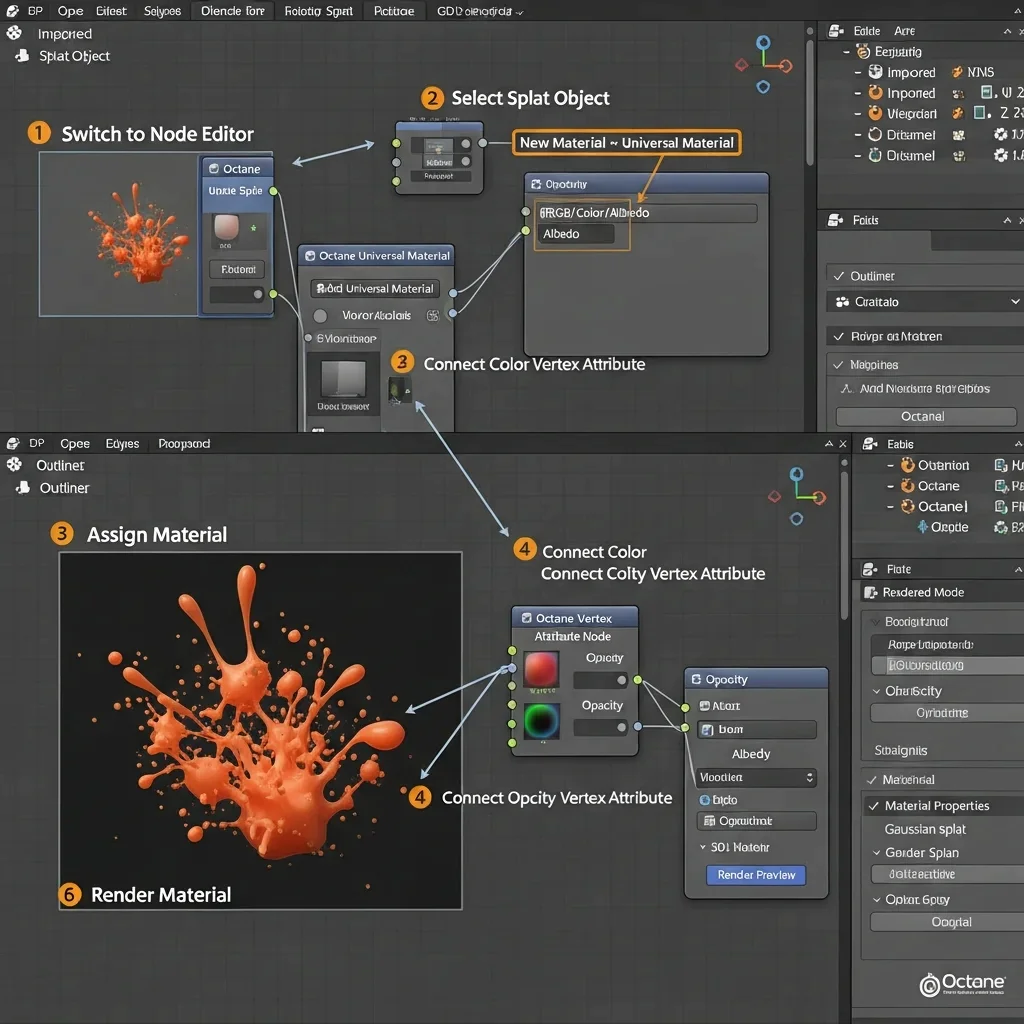 Configure Octane Node Graph for Gaussian Splat Shading