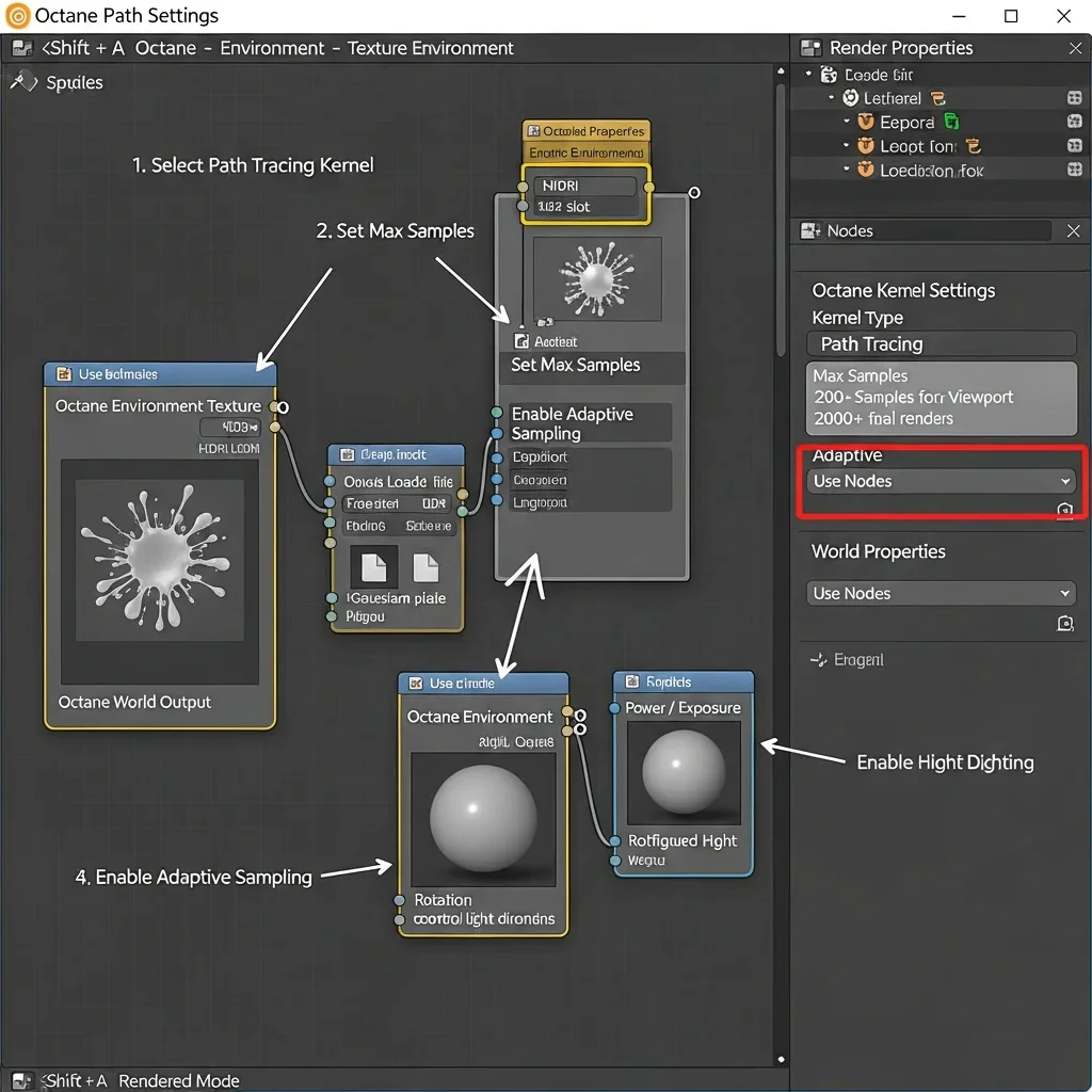 Configure HDRI Lighting and Octane Path Tracing Kernel