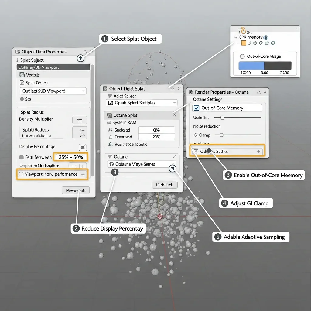 Optimize GPU Memory and Splat Density for Large Gaussian Splat Scenes