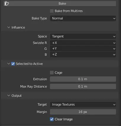 Select Bake Settings