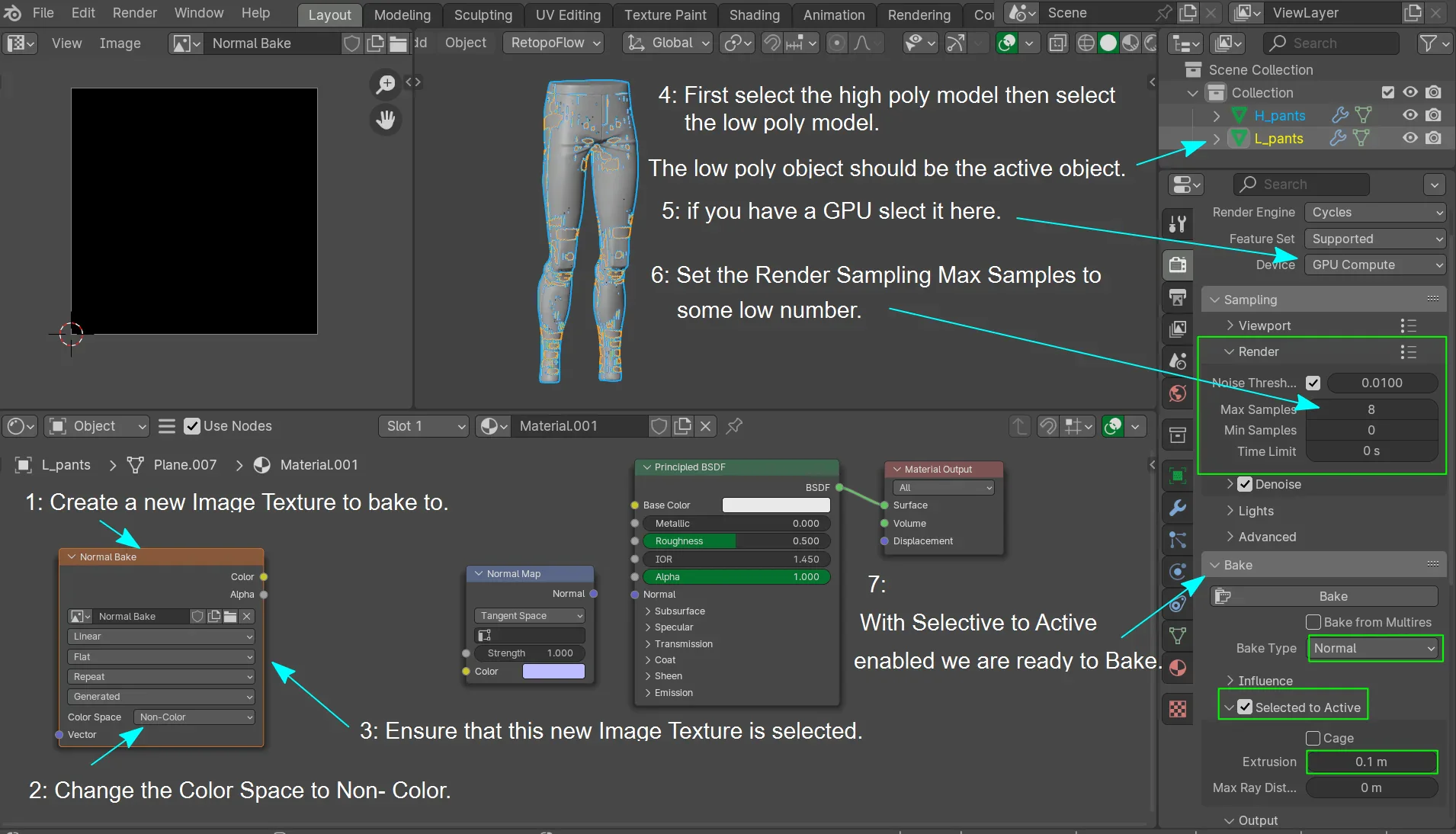 Select the High-Poly and Low-Poly Models in the Correct Order