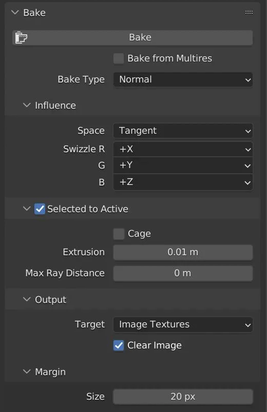 Click Bake to Generate the Normal Map